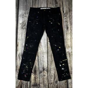 Argonaut Men’s Distressed Black Paint Splatter Jeans 32x30 Skinny Grunge